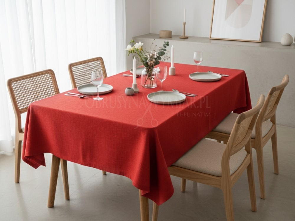 Obrus plamoodporny (wzór PRO LEN) kolor czerwony