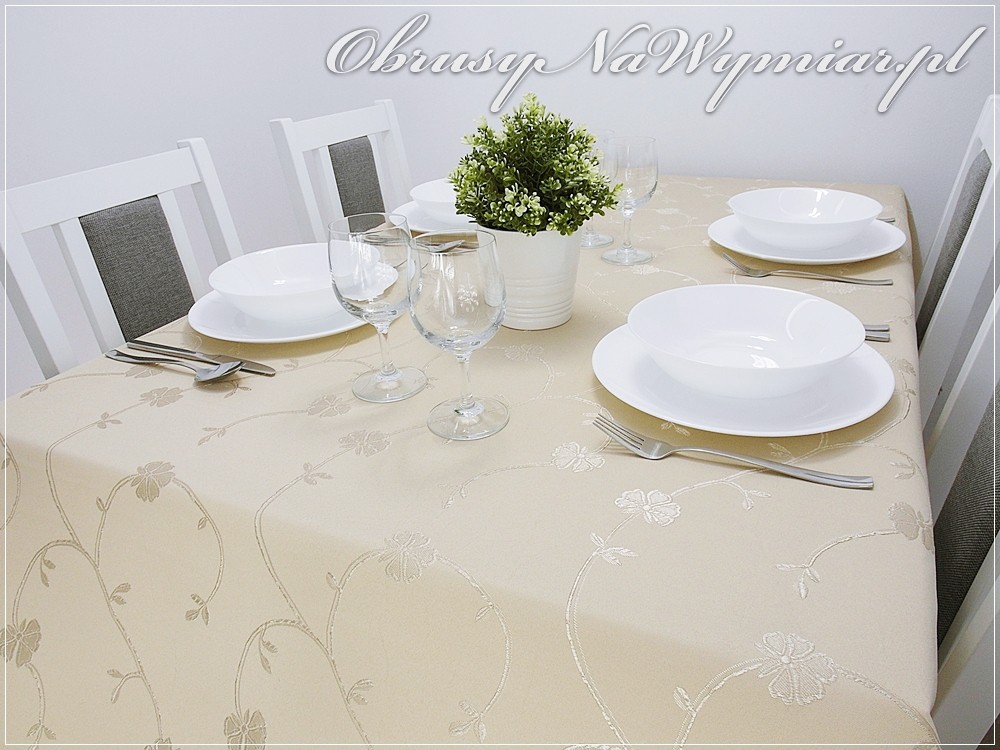 Obrus plamoodporny FLORES kolor cappuccino / latte