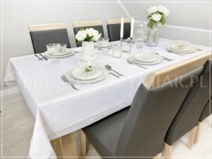 Obrus plamoodporny DE LUX DIAMENTY SREBRNE Z MANKIETEM