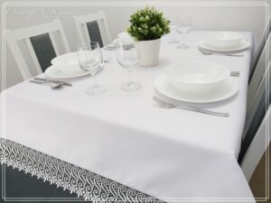 Obrus plamoodporny PRO LEN z gipiurą kolor biały