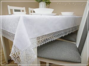 Obrus plamoodporny ELEGANT Z GIPIURĄ kolor biały