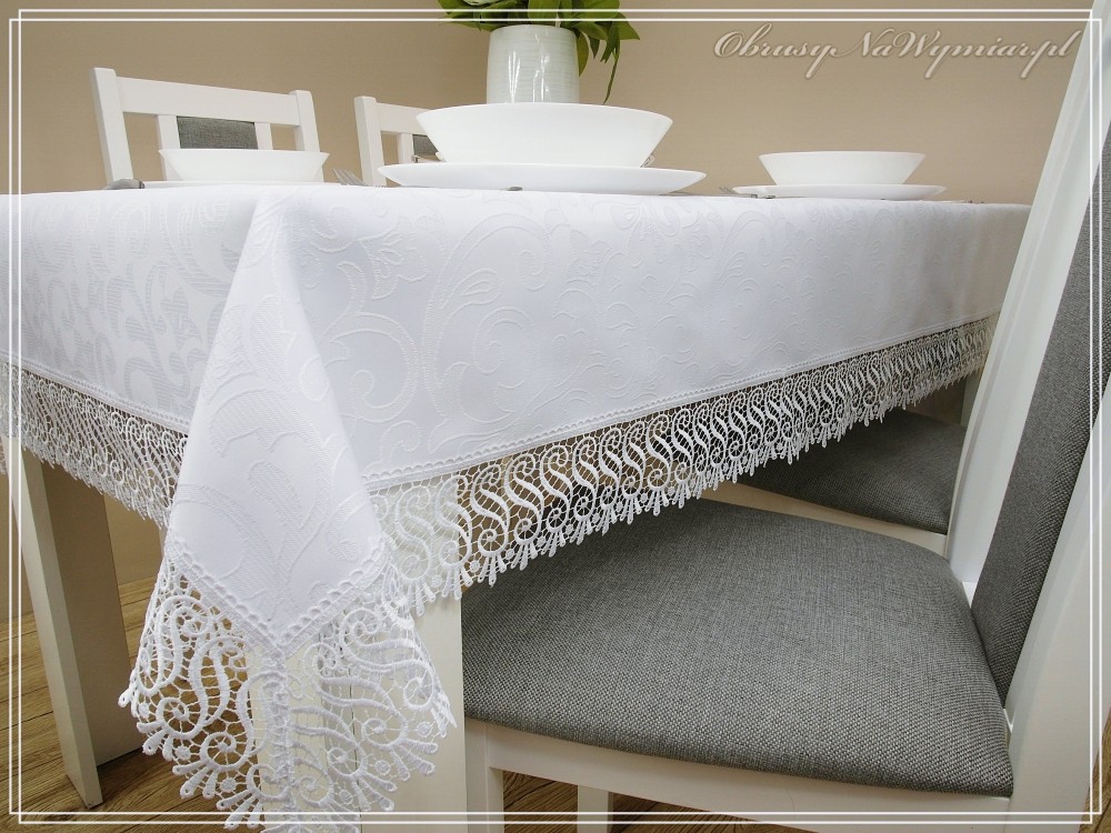 Obrus plamoodporny ELEGANT Z GIPIURĄ kolor biały
