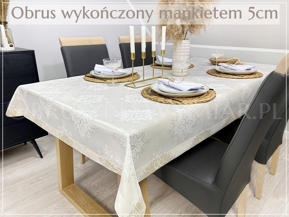 Obrus KWIATY ORIENTU wersja kremowo-złota