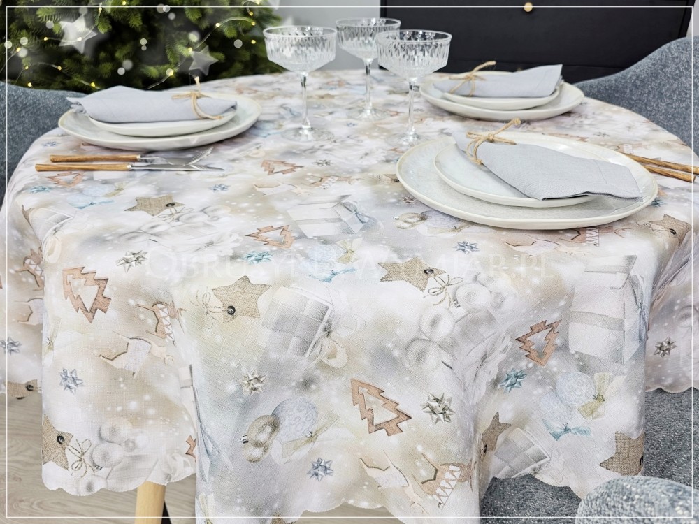 Obrus plamoodporny drukowany LISTKI szare