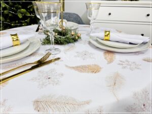 Obrus plamoodporny drukowany LISTKI szare