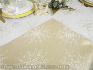 Obrus plamoodporny MAGIA ŚWIĄT Z MANKIETEM, kolor biało-złoty