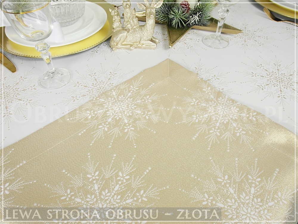 Obrus plamoodporny MAGIA ŚWIĄT Z MANKIETEM, kolor biało-złoty