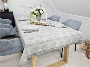 Obrus wielkanocny PISANKI NATURA beżowy z ciemnym mankietem PREMIUM