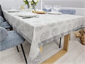 Obrus wielkanocny PISANKI NATURA beżowy z ciemnym mankietem PREMIUM