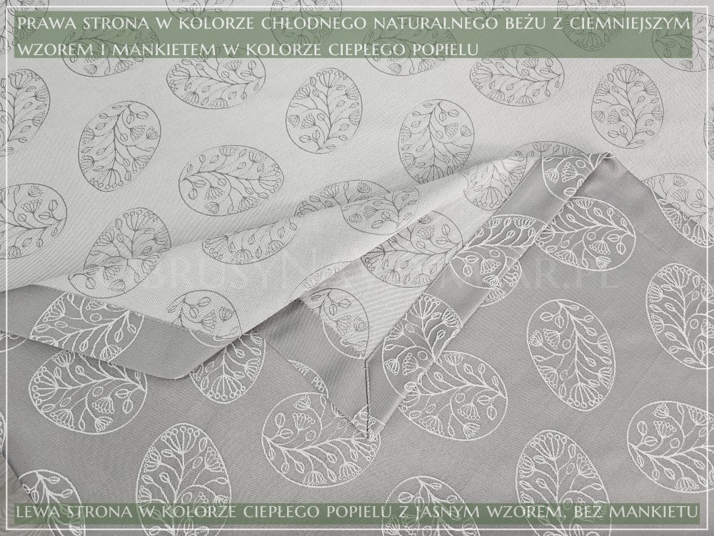 Obrus wielkanocny PISANKI NATURA beżowy z ciemnym mankietem PREMIUM