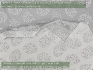 Obrus wielkanocny PISANKI NATURA ciepły popiel z jasnym mankietem PREMIUM