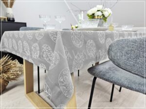 Obrus wielkanocny PISANKI NATURA ciepły popiel PREMIUM
