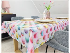 Obrus plamoodporny drukowany PISANKI RÓŻOWO-TURKUSOWE