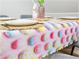 Obrus plamoodporny drukowany PISANKI RÓŻOWO-TURKUSOWE