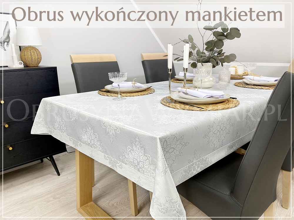 Obrus plamoodporny KWIATY ORIENTU wersja srebrna