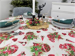 Obrus bawełniany MERRY CHRISTMAS - M2, z podwinięciem