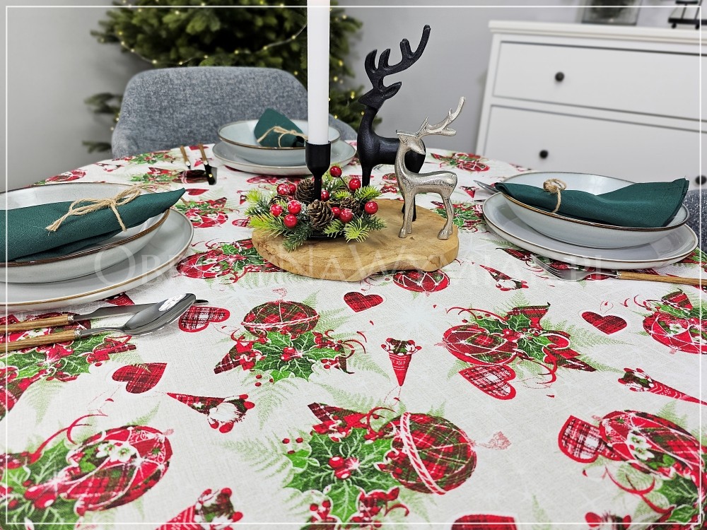 Obrus bawełniany MERRY CHRISTMAS - M2, z podwinięciem