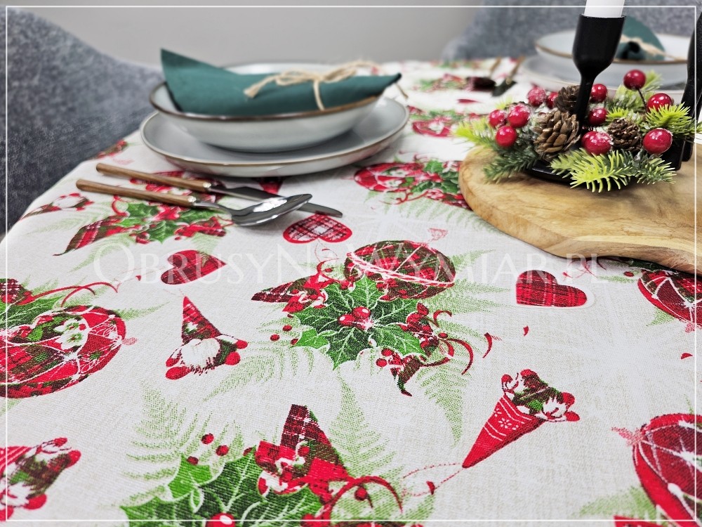 Obrus bawełniany MERRY CHRISTMAS - M2, z podwinięciem