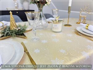 Obrus świąteczny STARS Z MANKIETEM, kolor biało-złoty