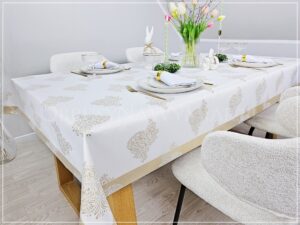 Obrus świąteczny ROYAL EASTER ZŁOTY wykończony mankietem
