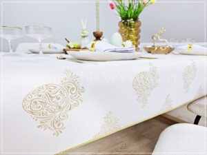 Obrus plamoodporny ROYAL EASTER ZŁOTY wykończony złotą lamówką