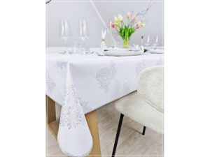 Obrus plamoodporny ROYAL EASTER SREBRNY wykończony srebrną lamówką