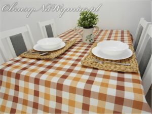 Obrus plamoodporny drukowany KRATA brązowo-beżowa