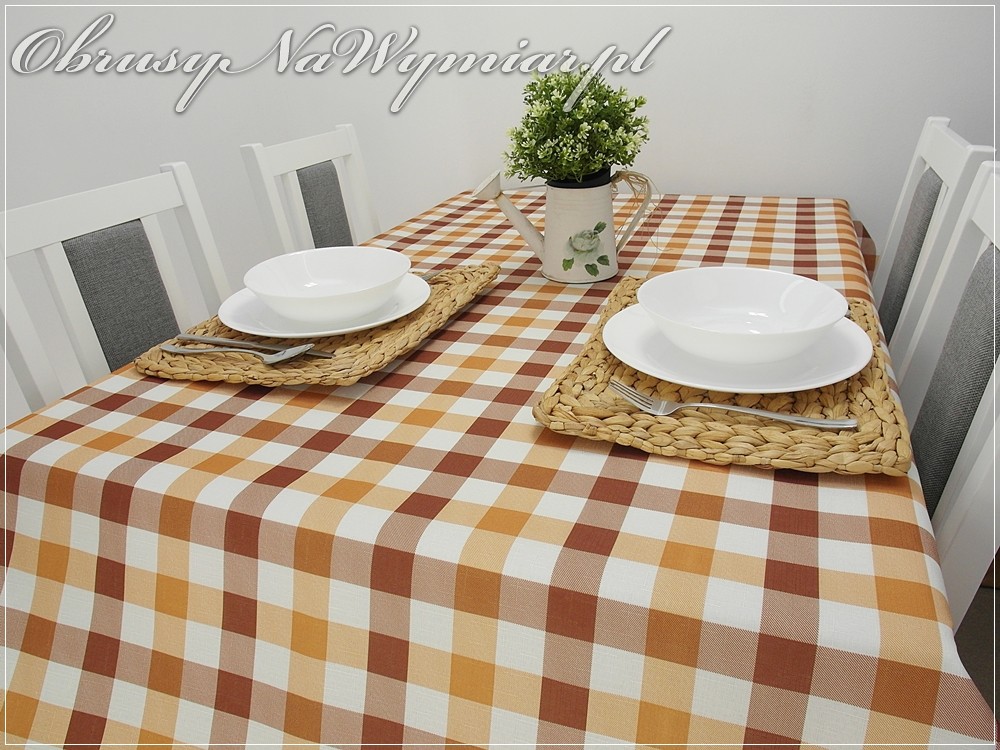 Obrus plamoodporny drukowany KRATA brązowo-beżowa