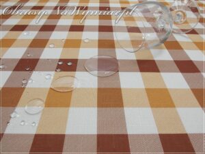 Obrus plamoodporny drukowany KRATA brązowo-beżowa