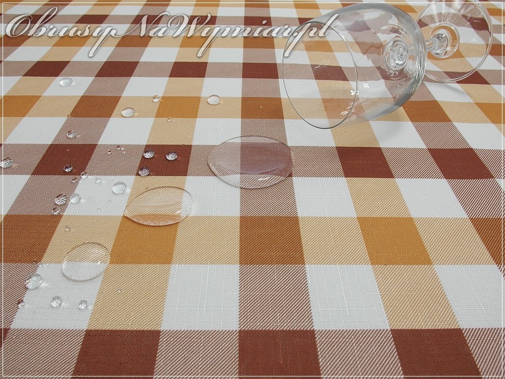 Obrus plamoodporny drukowany KRATA brązowo-beżowa