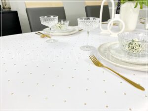 Obrus plamoodporny DE LUX KROPKI ZŁOTE - obrazek 2